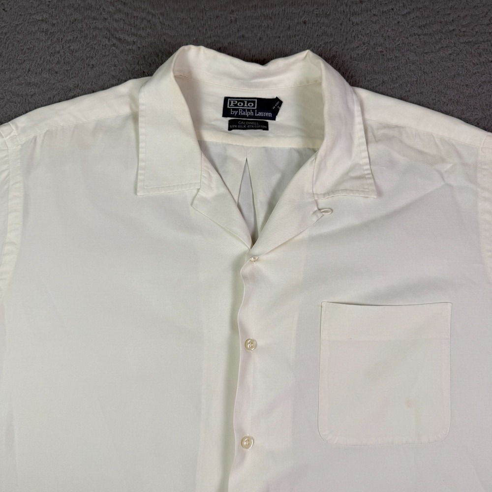 Polo Ralph Lauren Caldwell Silk Cotton Shirt Mens XL White Camp Loop Collar